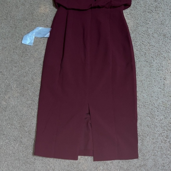Dress The Population Alondra Sheath Blouson Pencil V-Neck Dress Burgundy Small - Picture 8 of 11